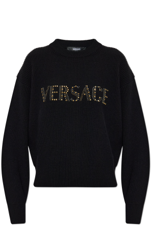 VERSACE ブラック ロゴトレーナー Versace Sweater with logo finished with shimmering crystals